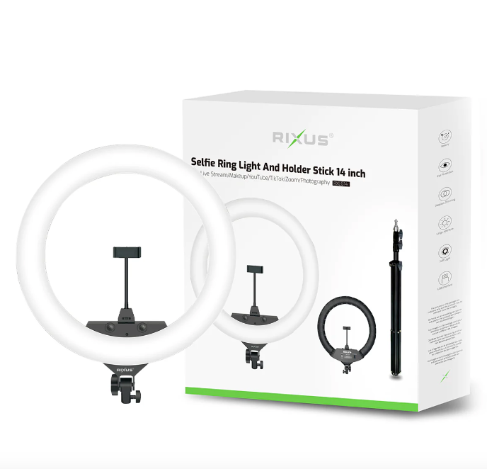 Rixus RXLG14 Selfie Ring Light And Holder Stick 14 inch